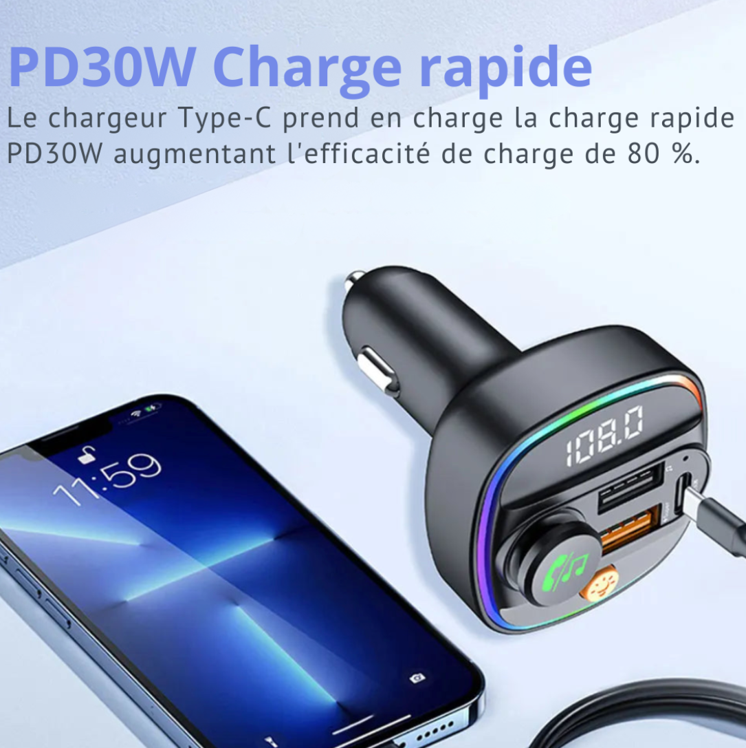 Émetteur FM Bluetooth 5.3 avec Charge Rapide