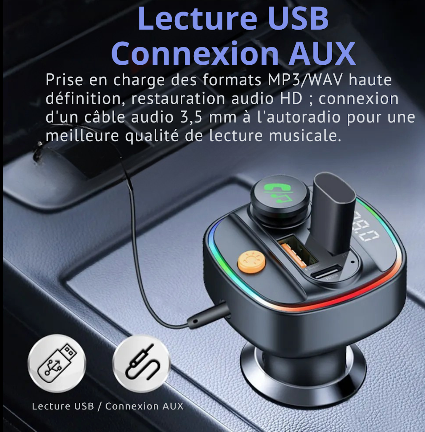 Émetteur FM Bluetooth 5.3 avec Charge Rapide
