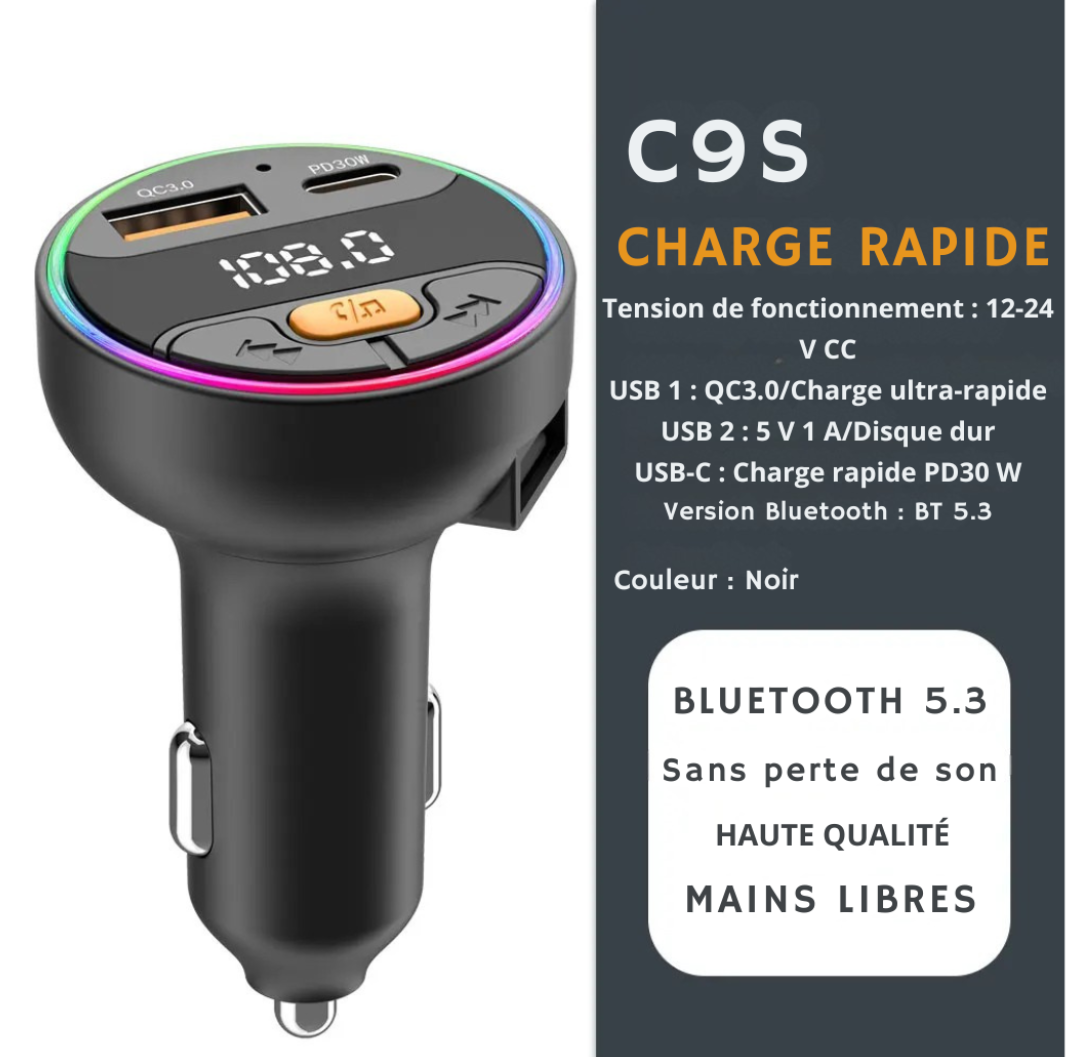 Émetteur FM Bluetooth 5.3 avec Charge Rapide