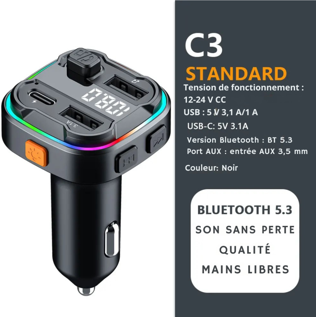Émetteur FM Bluetooth 5.3 avec Charge Rapide